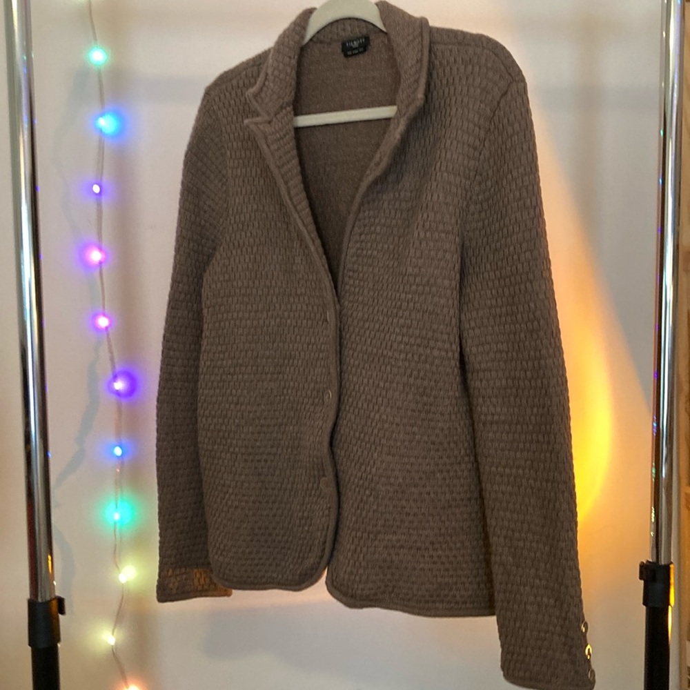 Talbot’s Taupe Brown Merino Sweater Knit Blazer Cardigan